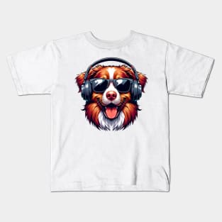 Nova Scotia Duck Tolling Retriever as Smiling DJ with Headphones and Sunglasses Kids T-Shirt